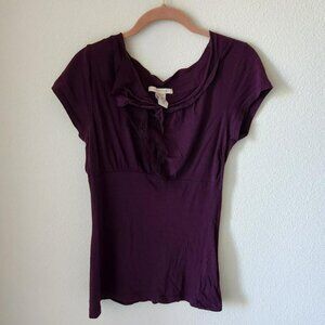Vintage Dark Purple Top Sheer Ruffle Sz M Y2k short sleeve whimsigoth Witchy